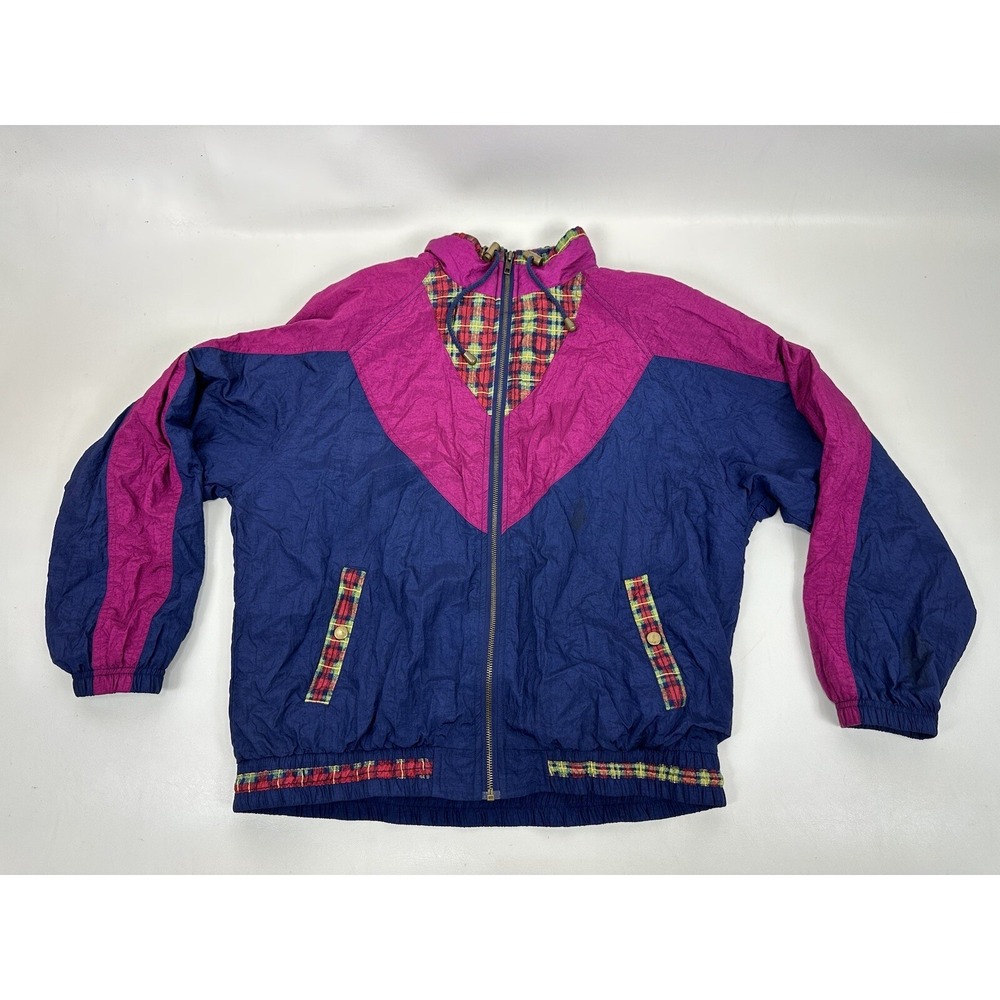 ACTIVE FRONTIER Plaid Color Block Windbreaker‎ Jacket Size L Vintage Womens